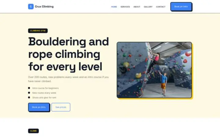 Web pro lezecké a boulderové centrum