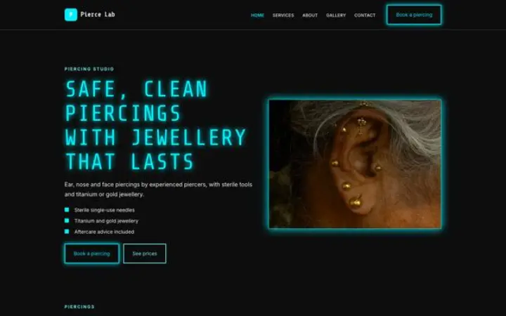 Web pro piercingové studio