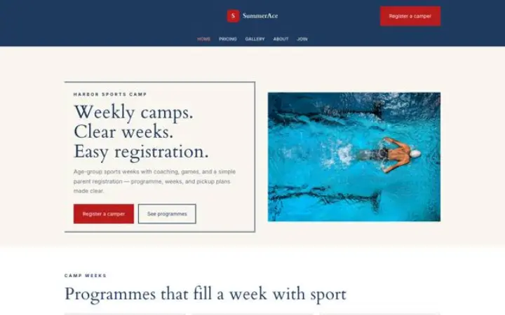 Web pro sportovní kemp