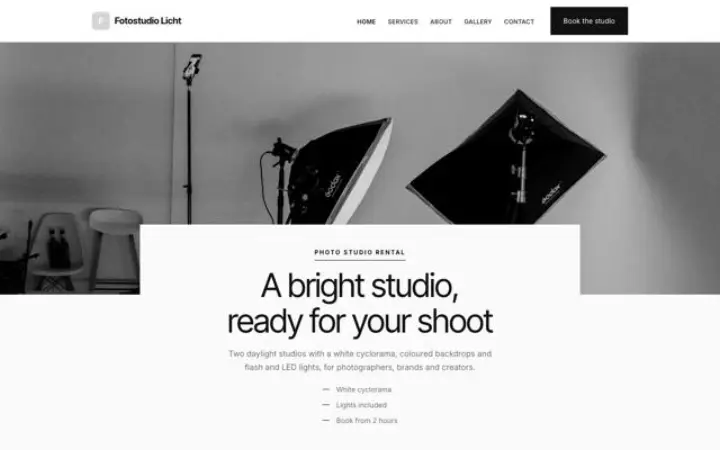 Web pro pronájem fotoateliéru