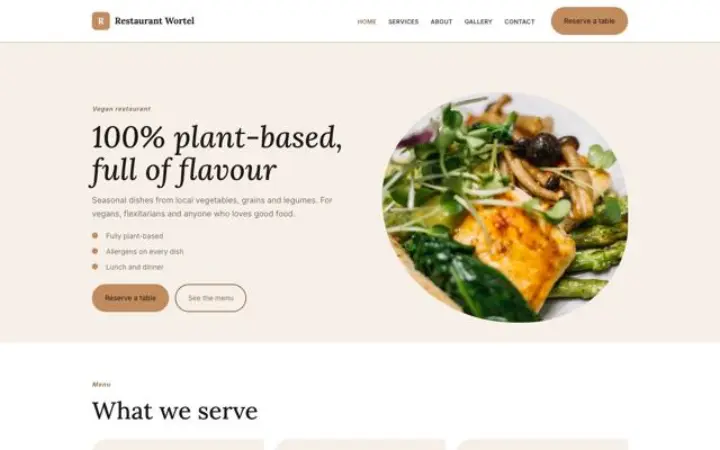 Web pro veganská restaurace